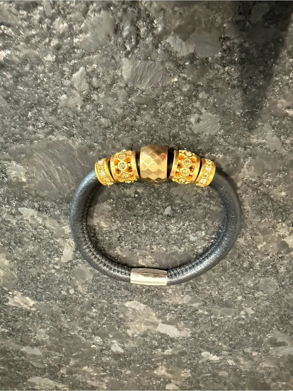 Brighton Gold Bead Accent Black Leather Bracelet